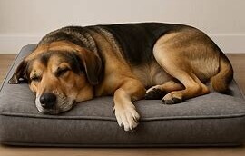 dog sleeping on bed